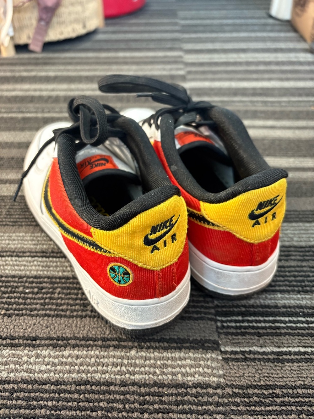 Nike Air Sneakers in White with Orange, Yellow and Black Accents - Picture 6 of 6